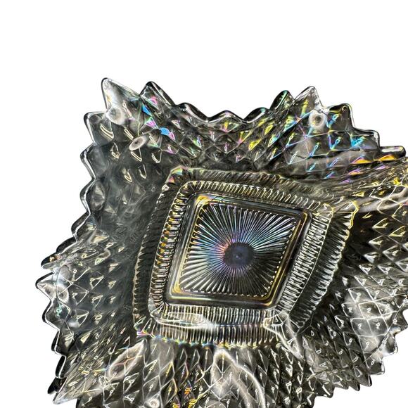 Vintage Smoke Gray Carnival Glass Iridescent‎ Sawtooth Candy Dish Indiana Glass - Picture 2 of 10